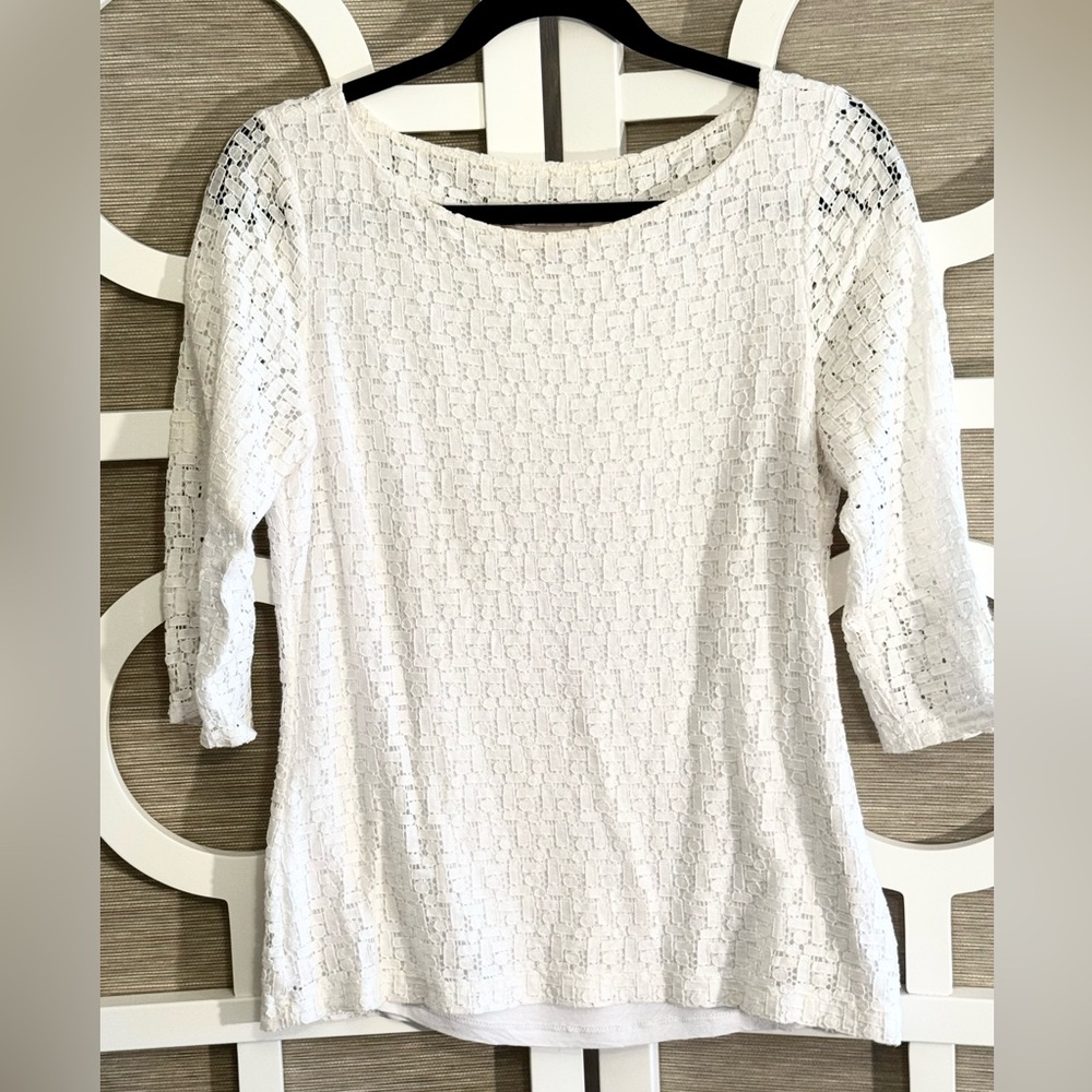 BANANA REPUBLIC “White Cotton Lace” 3/4 Sleeve Blouse, SZ-6